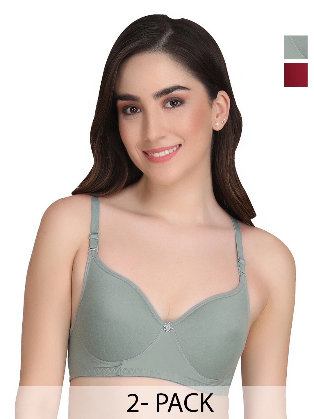 

Liigne Pack Of 2 Medium Coverage Non Padded Everyday Bras With All Day Comfort, Grey