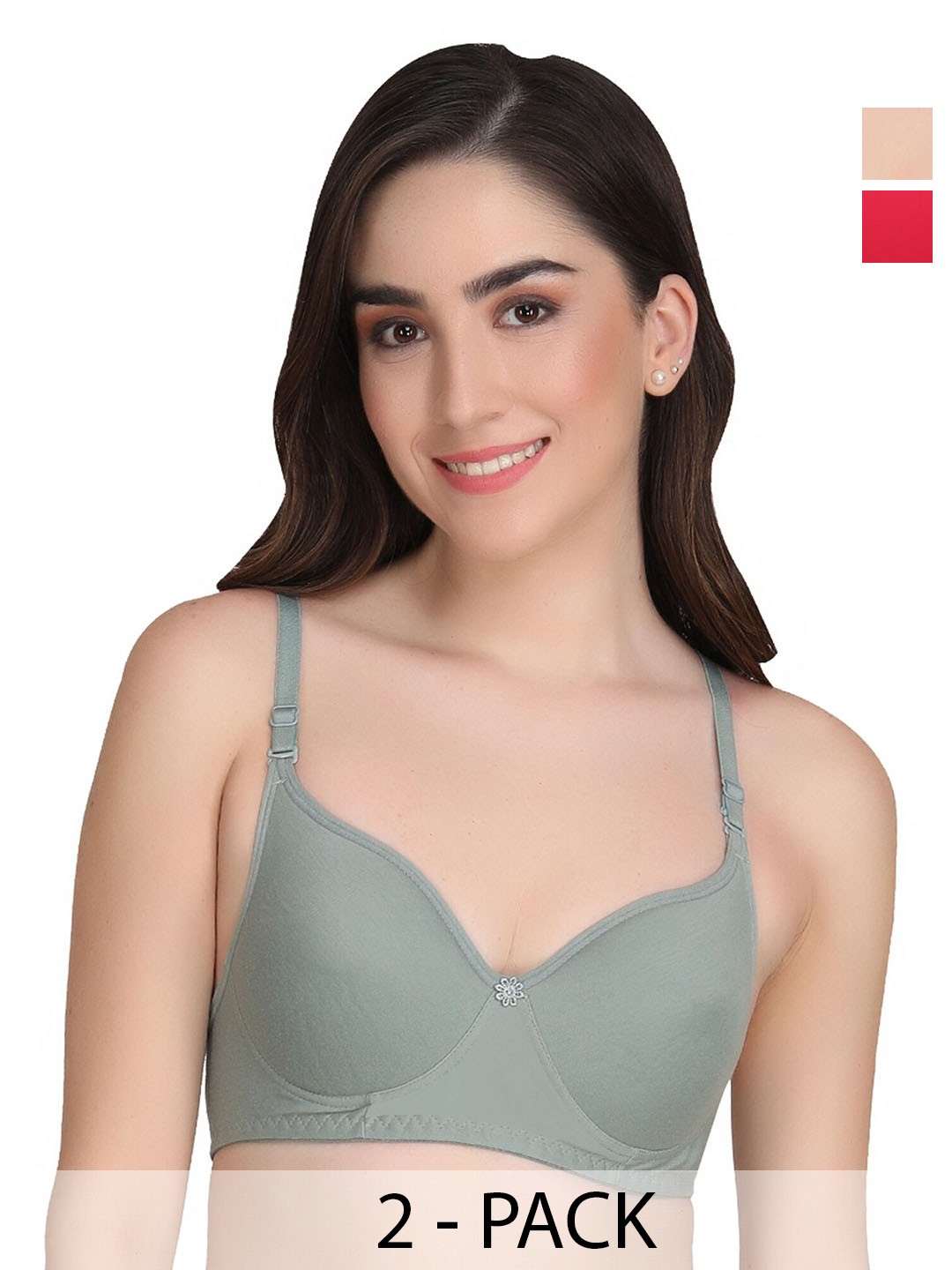 

Liigne Pack Of 2 Non-Wired Non Padded Everyday Bra With All Day Comfort, Red