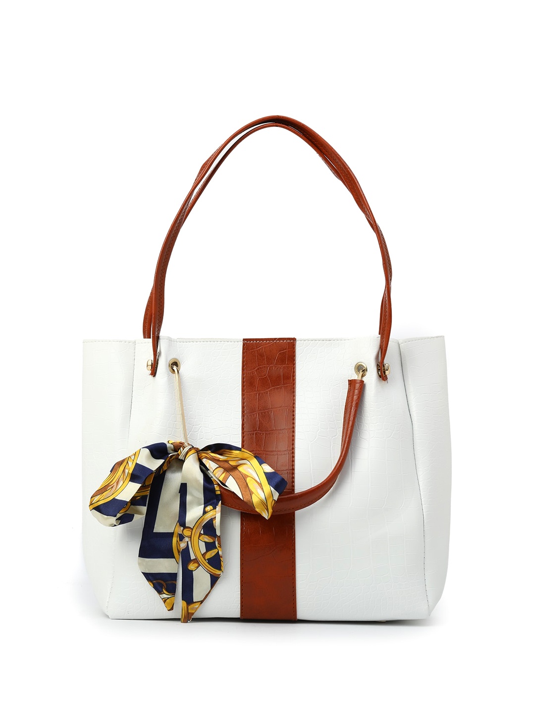 

DressBerry Colourblocked PU Oversized Bucket Tote Bag with Tasselled, White