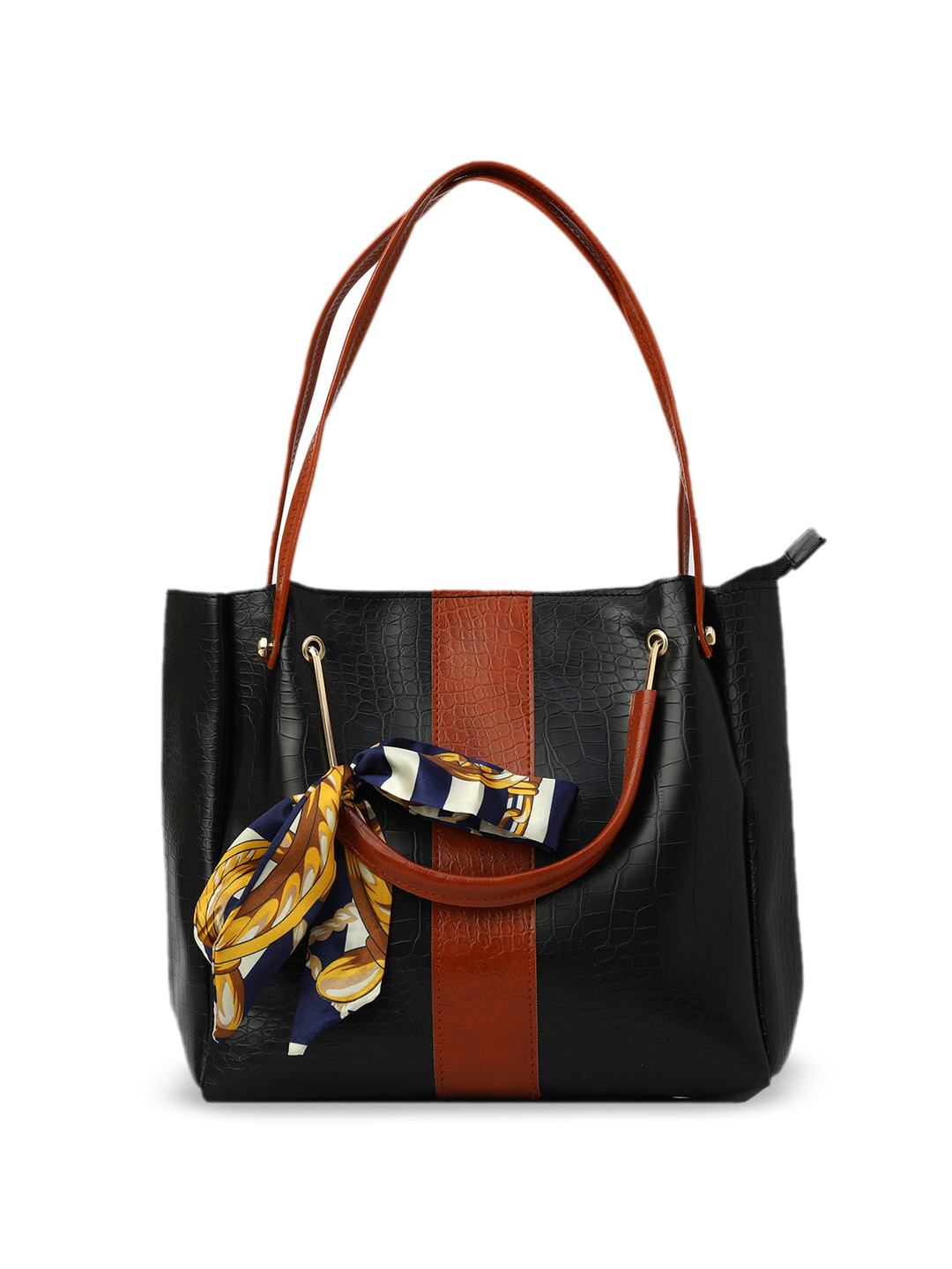 

DressBerry Striped PU Structured Handheld Bag with Tasselled, Black