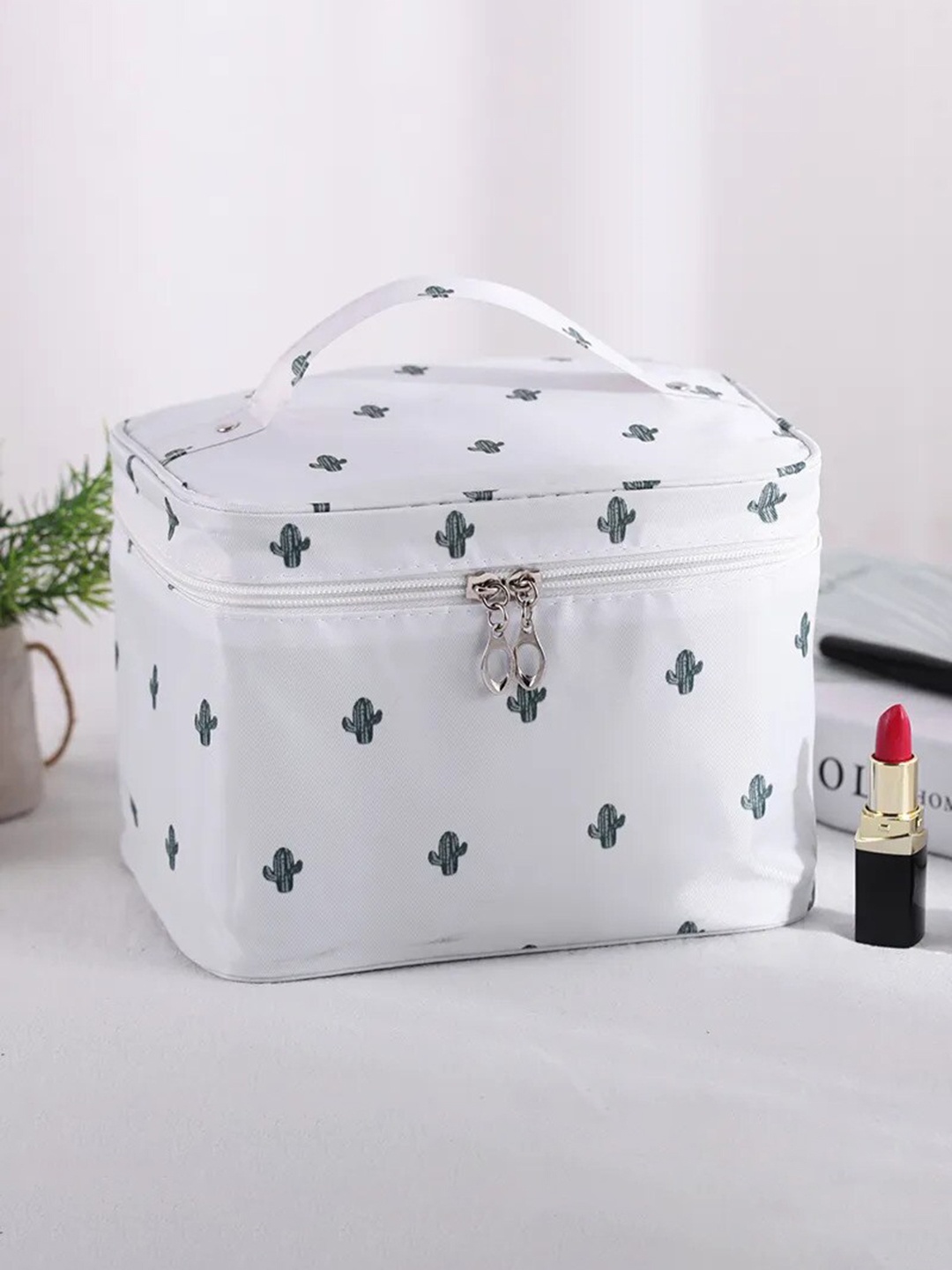 

Awestuffs White & Green Printed Water Proof Large Cosmetics Accessories Organizer