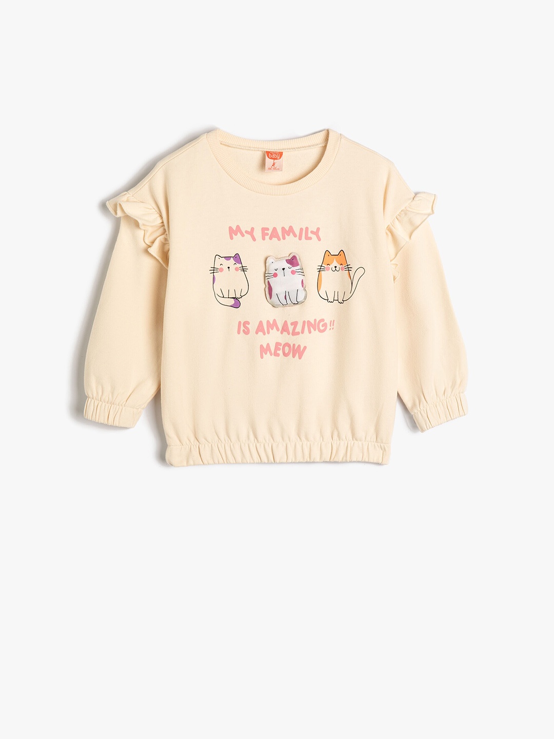 

Koton Girls Graphic Printed Cotton Pullover Sweatshirt, Beige
