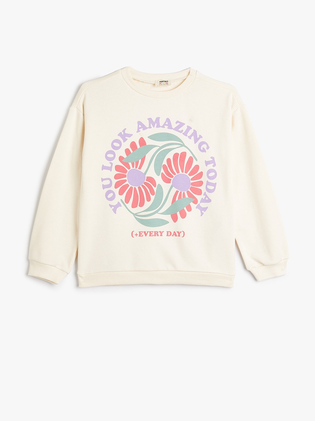 

Koton Girls Graphic Printed Pure Cotton Sweatshirt, Beige