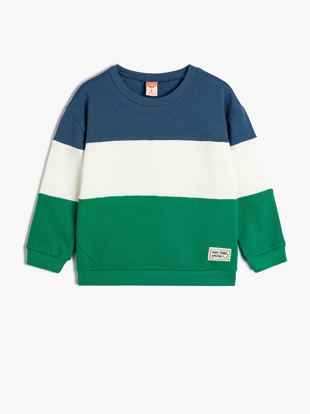 

Koton Boys Colourblocked Cotton Pullover Sweatshirt, Green