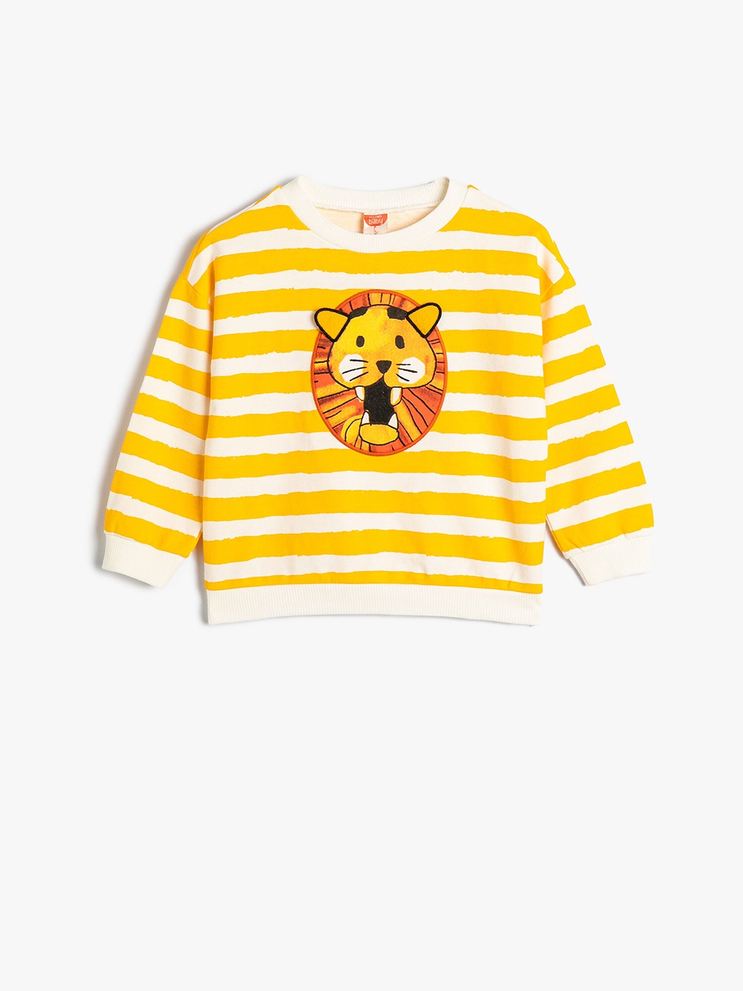 

Koton Boys Striped Printed Cotton Pullover, Yellow