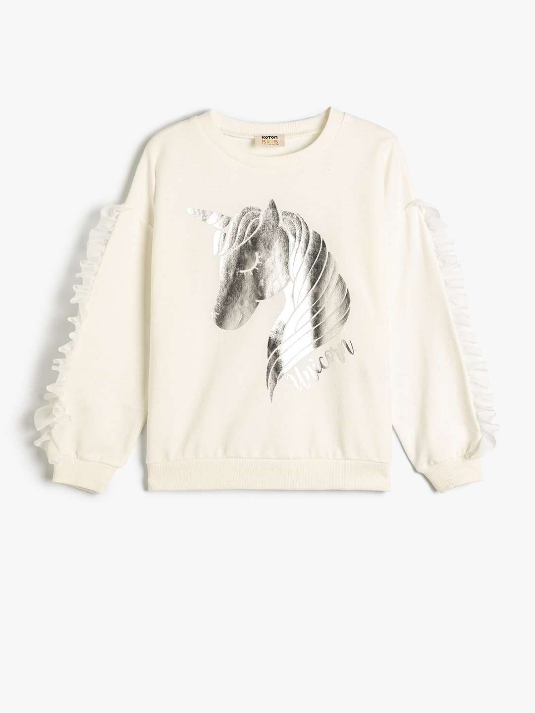 

Koton Girls Graphic Printed Embellished Cotton Sweatshirt, Beige