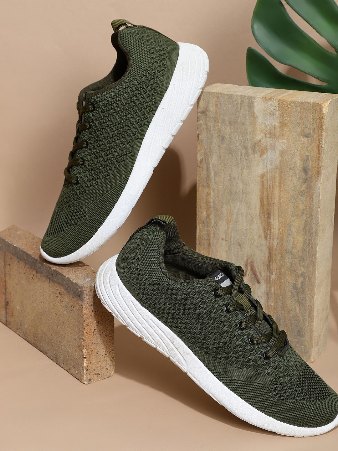 

Goldstar Men Textured Lace-Up Walking Shoes, Olive
