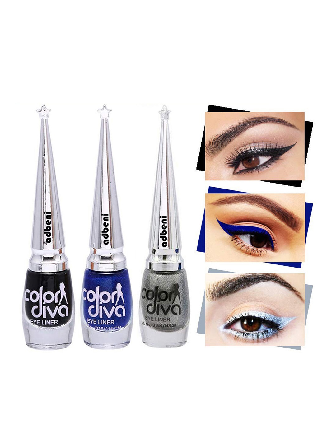 

Adbeni Color Diva Set Of 3 Long Lasting Liquid Eyeliner-6ml Each- Black-Blue-Silver