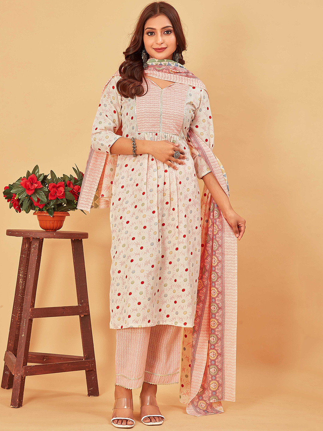 

Pari THE FASHION STUDIO Floral Printed Sequined Kurta with Trousers & Dupatta, Pink