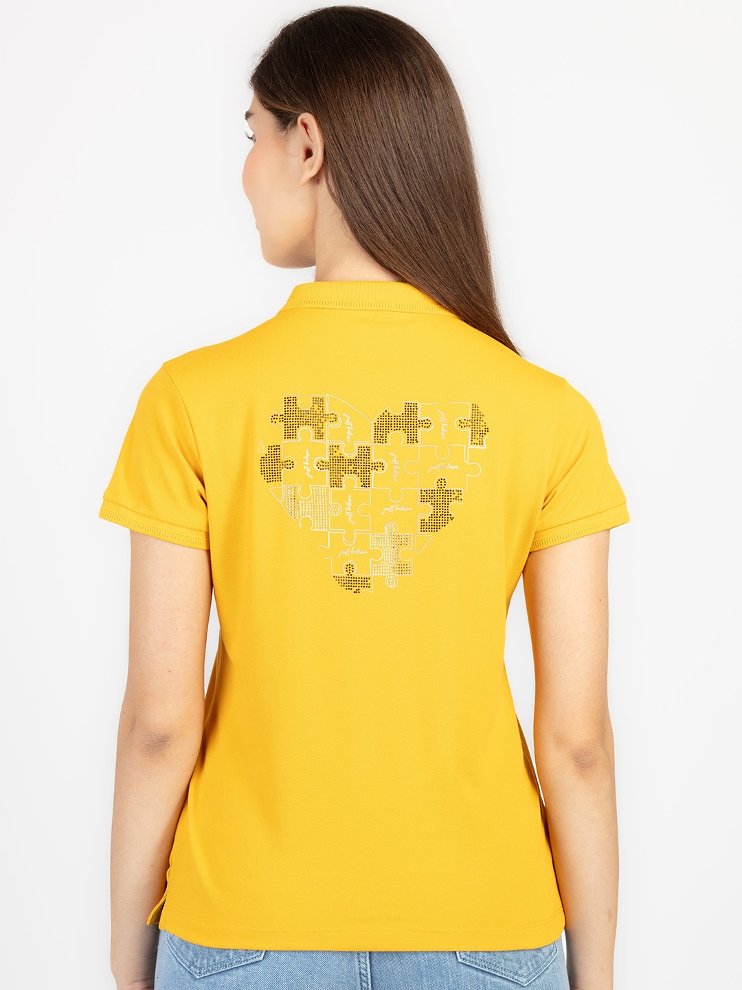

Status Quo Printed Polo Collar Short Sleeves Cotton T-shirt, Gold