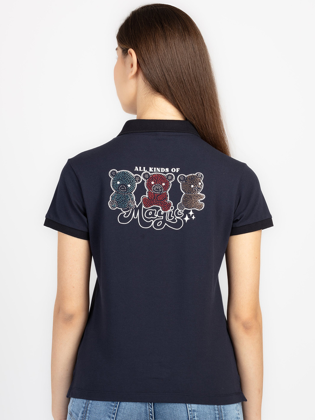 

Status Quo Printed Polo Collar Short Sleeves Cotton T-shirt, Navy blue