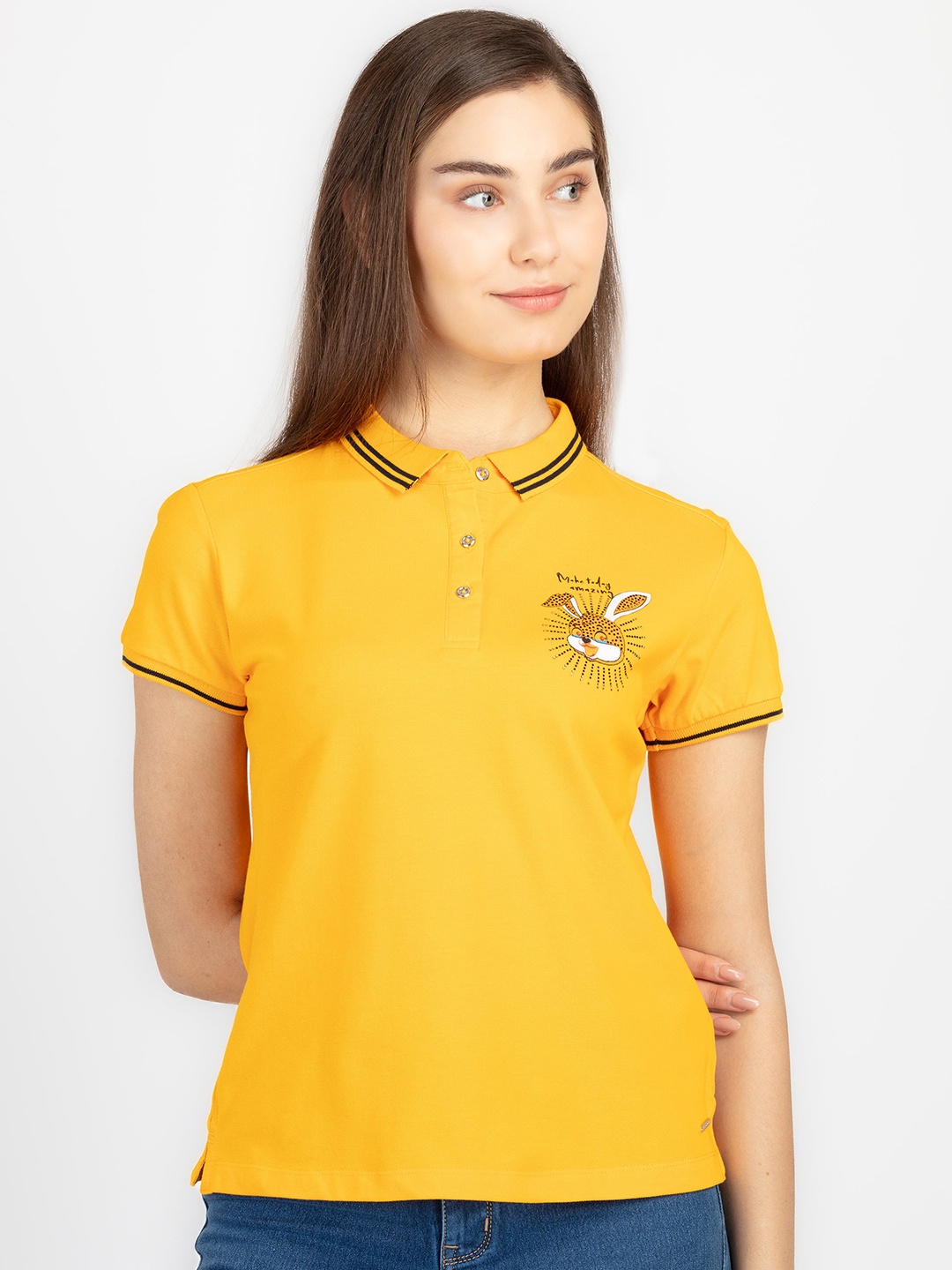 

Status Quo Printed Polo Collar Short Sleeves Cotton T-shirt, Gold
