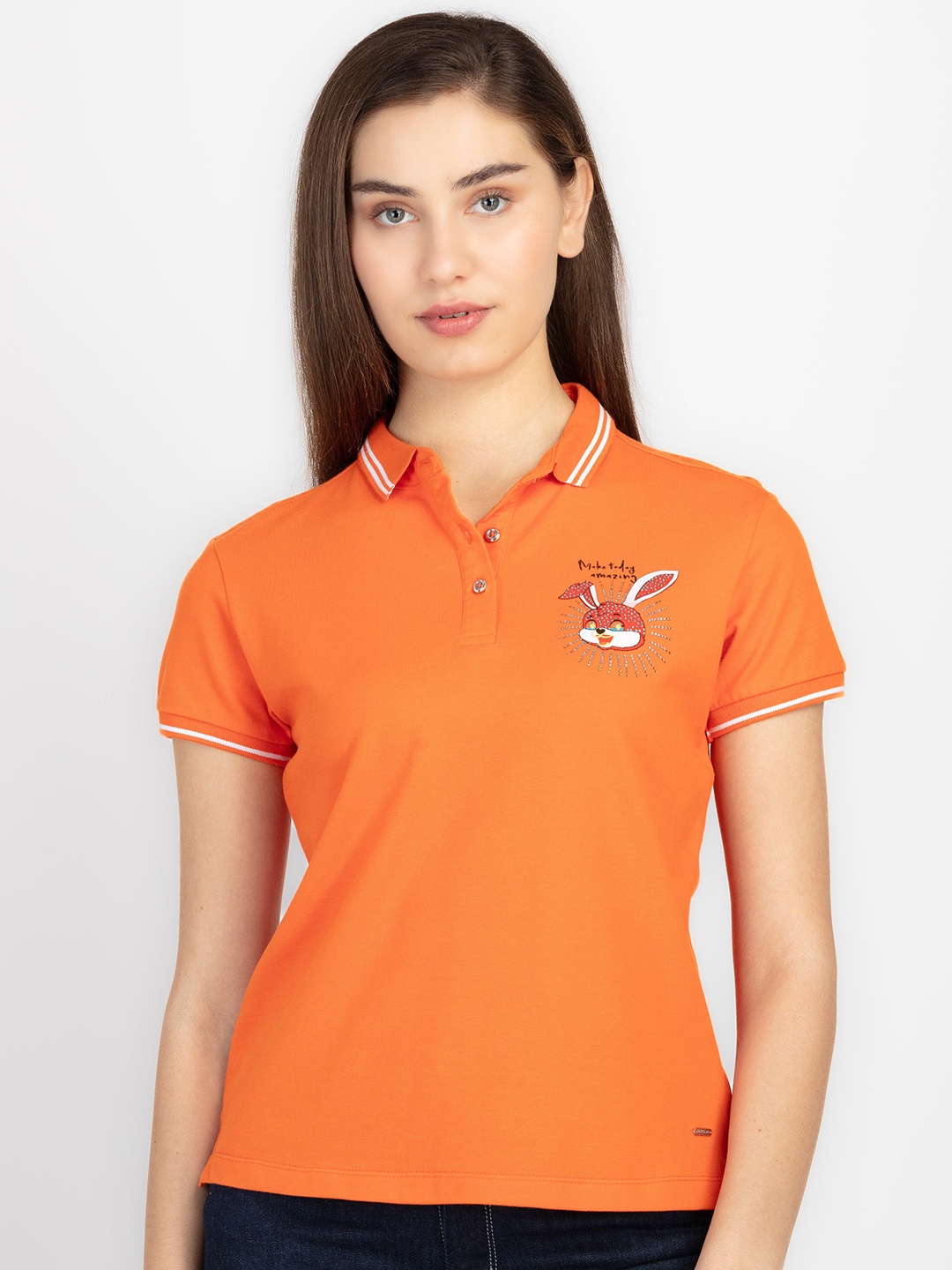 

Status Quo Printed Polo Collar Short Sleeves Cotton T-shirt, Orange