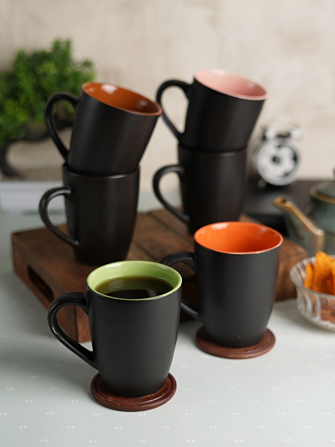 

CDI Black & Green 6 Pcs Ceramic Matte Mugs