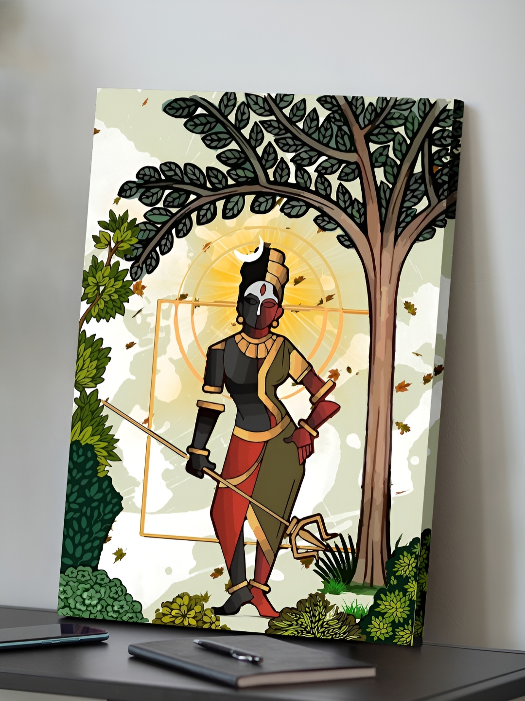 

Art Street AdiShakti Shiva and Parvati Under Tree Art Print Canvas Painting, Green