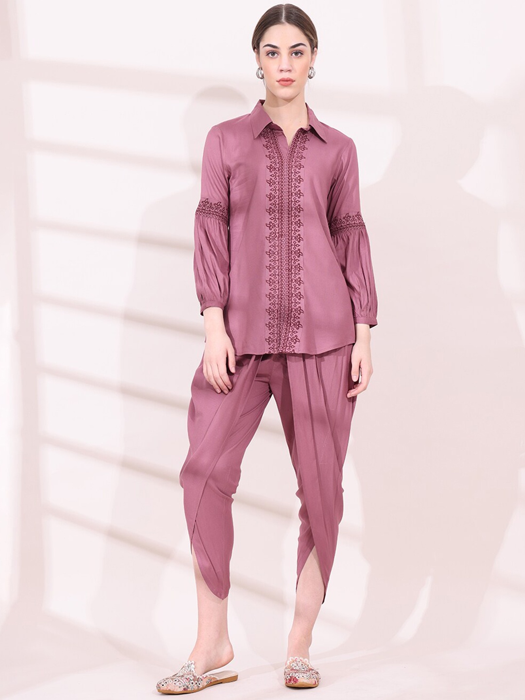 

Anouk Embroidered Straight Top & Dhoti Pant, Mauve