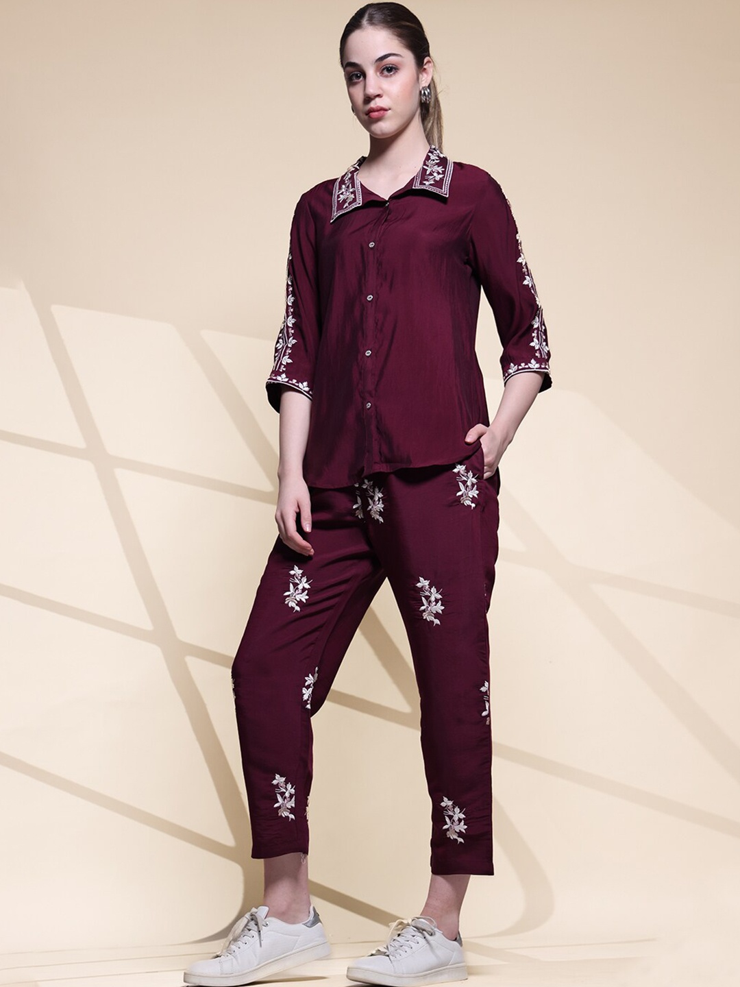 

Anouk Embroidered Shirt & Trouser Co-Ords, Maroon