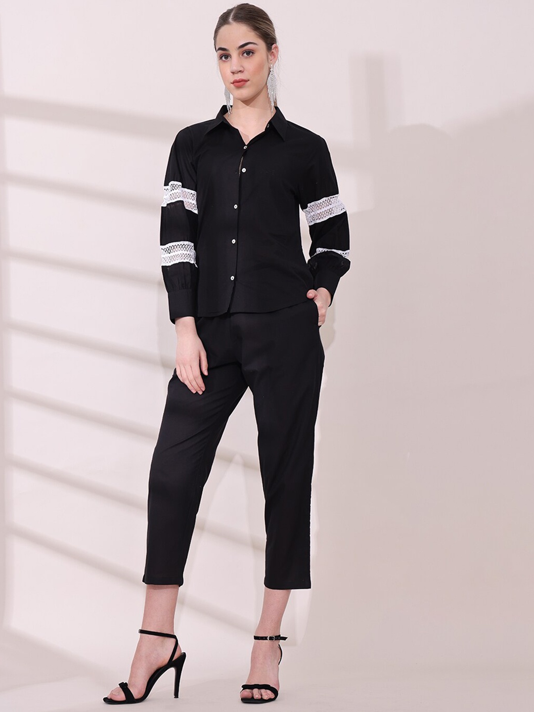 

Anouk Collar Neck Pure Cotton Shirt & Trouser Co-Ords, Black