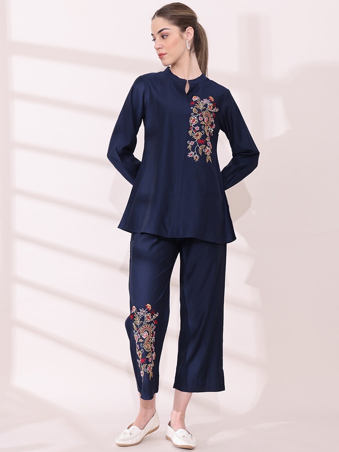 

Anouk Embroidered Straight Top & Trouser, Navy blue