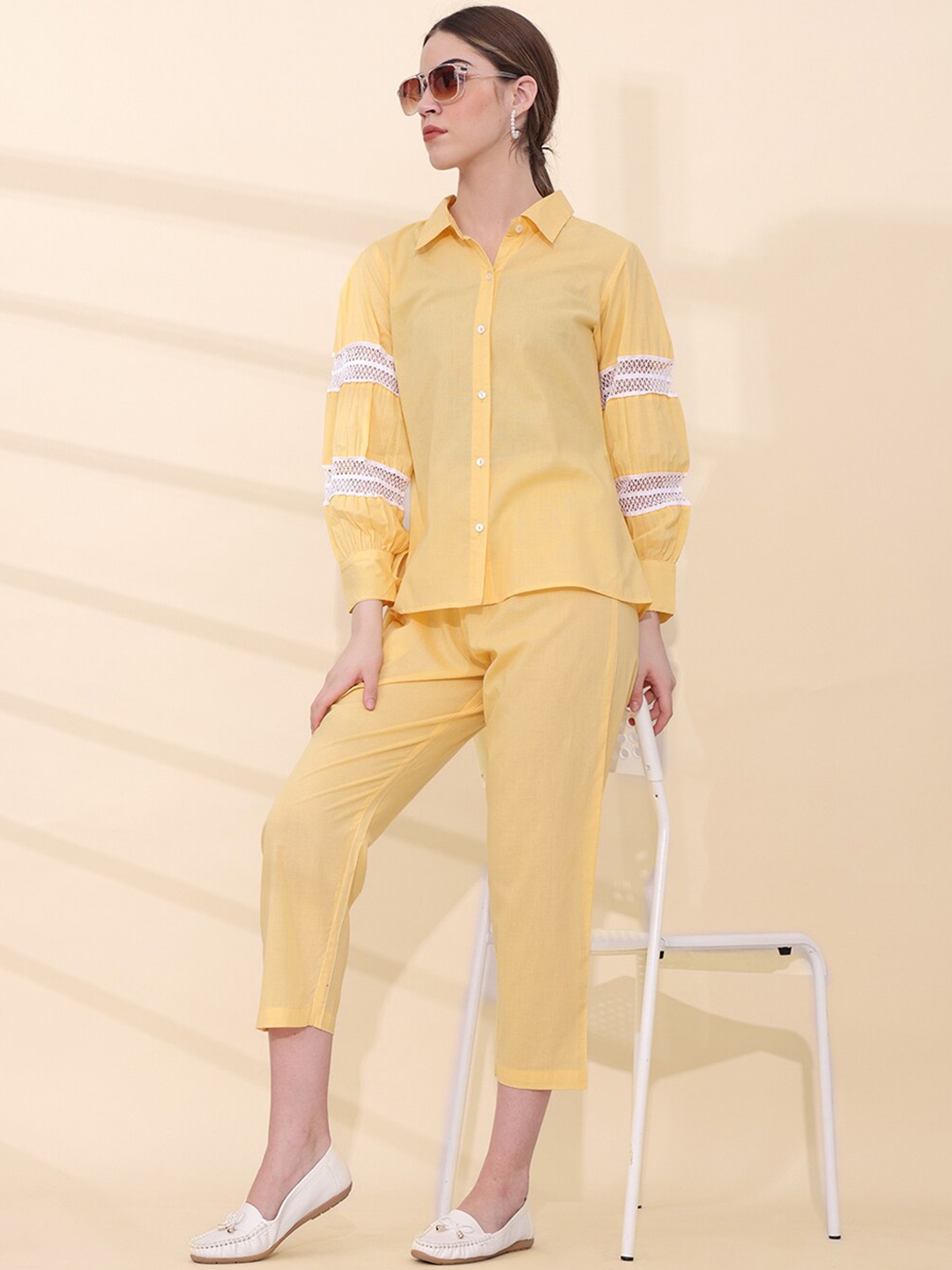 

Anouk Pure Cotton Shirt-Collar Shirt With Trouser Co-Ords, Yellow