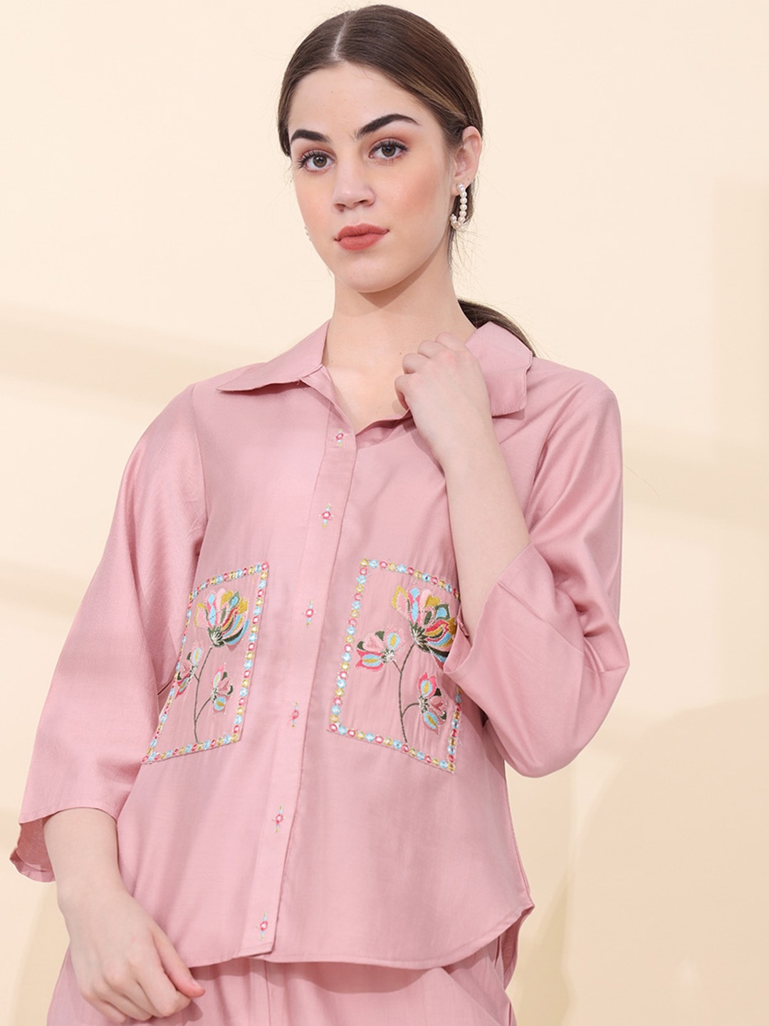 

Anouk Embroidered Shirt With Trousers Co-Ords, Pink