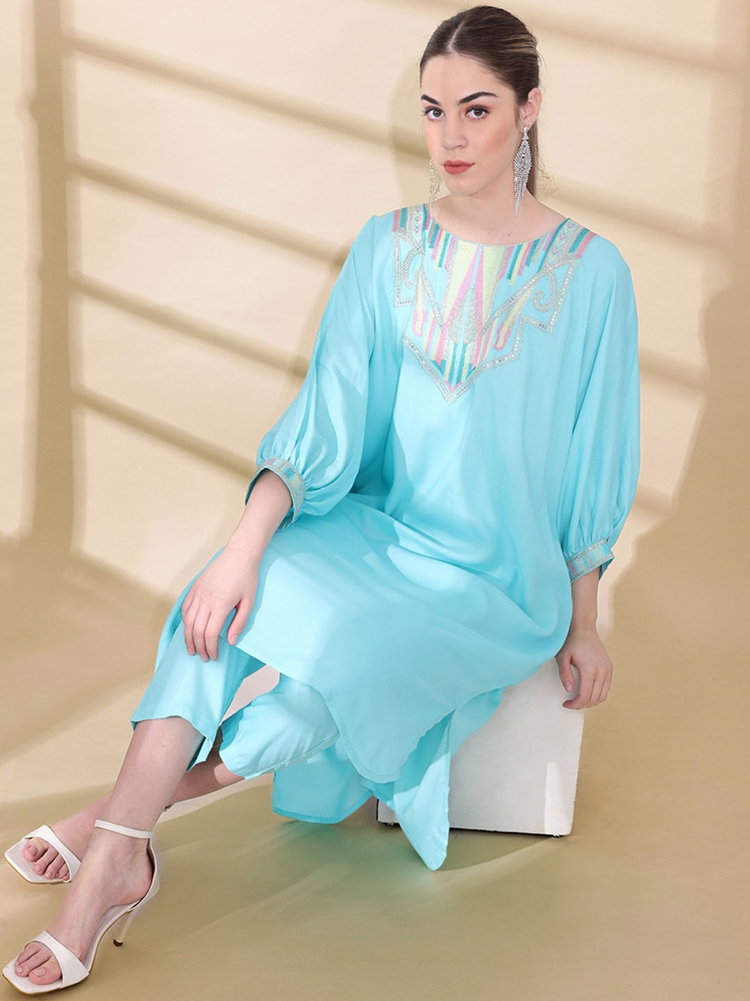 

Anouk Yoke Design Empire Kurta with Trousers, Turquoise blue