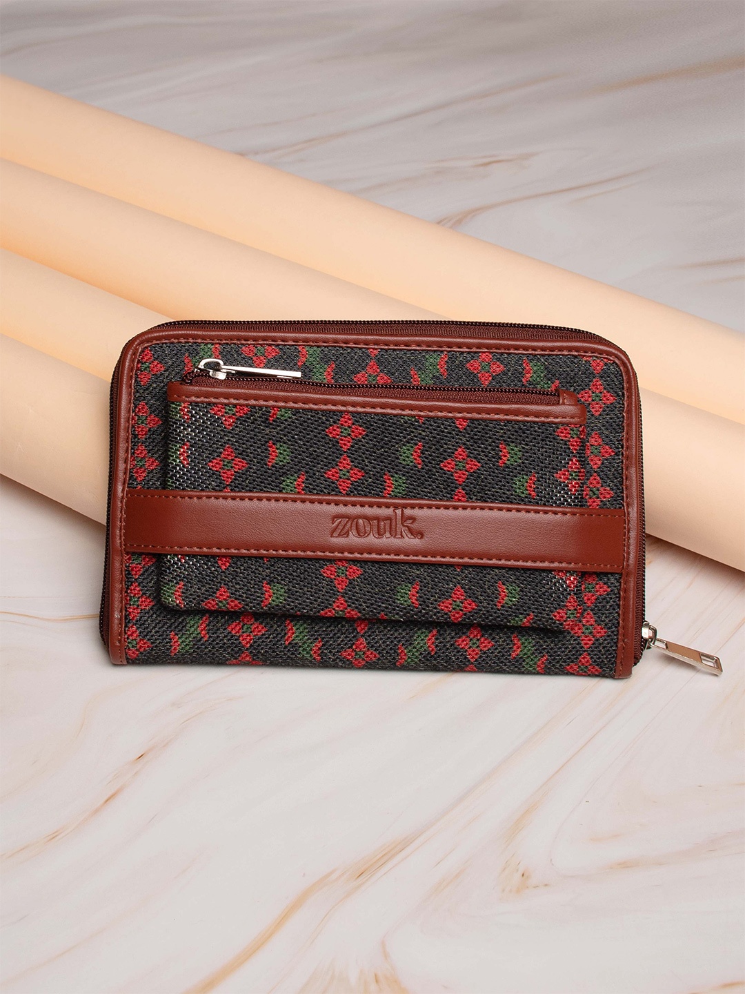 

ZOUK Women Ethnic Motifs Woven Design Zip Around Wallet, Black