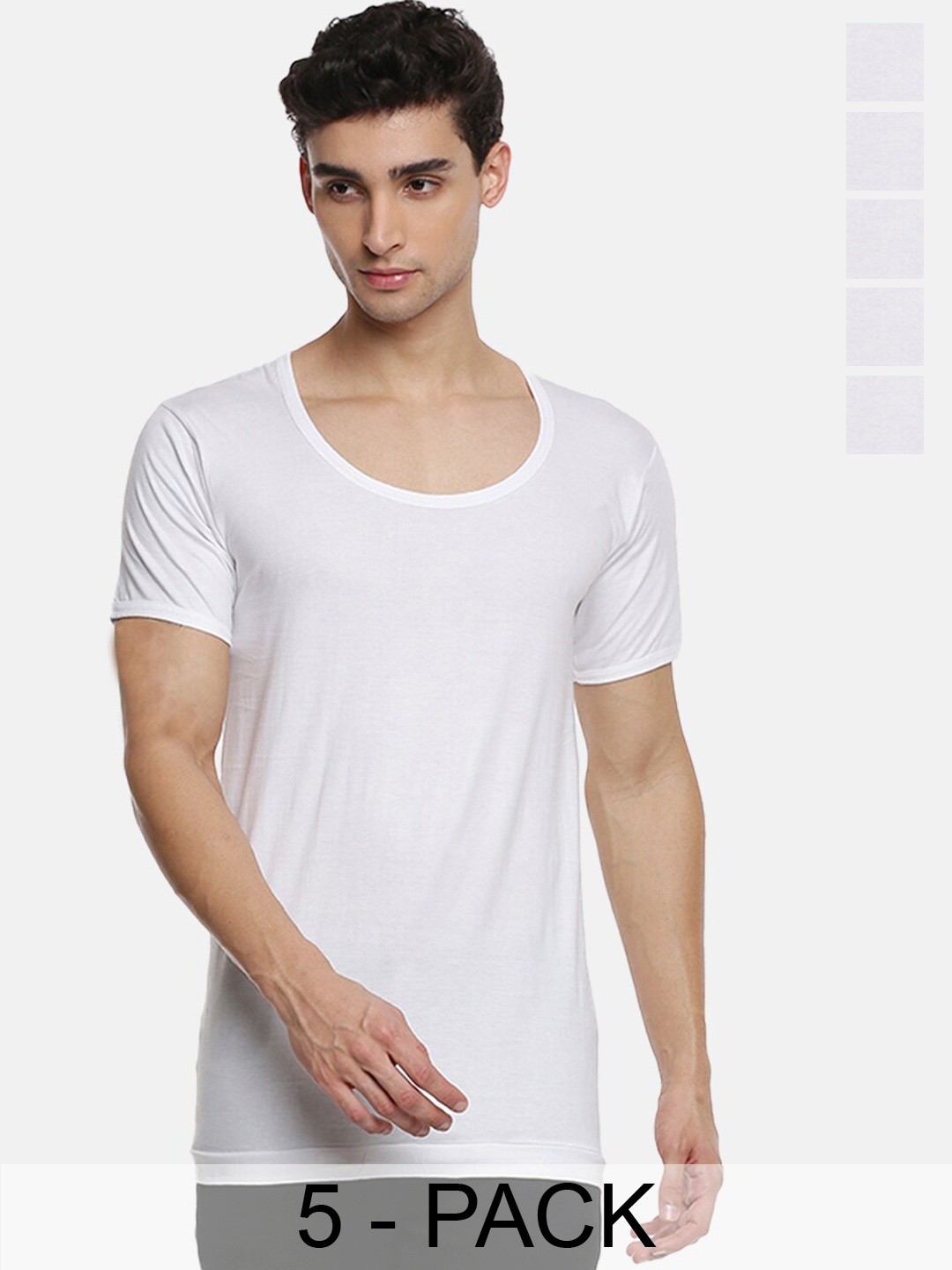 

Ramraj Pack Of 5 Pure Cotton Innerwear Vests AcosteRNSPlus5P, White