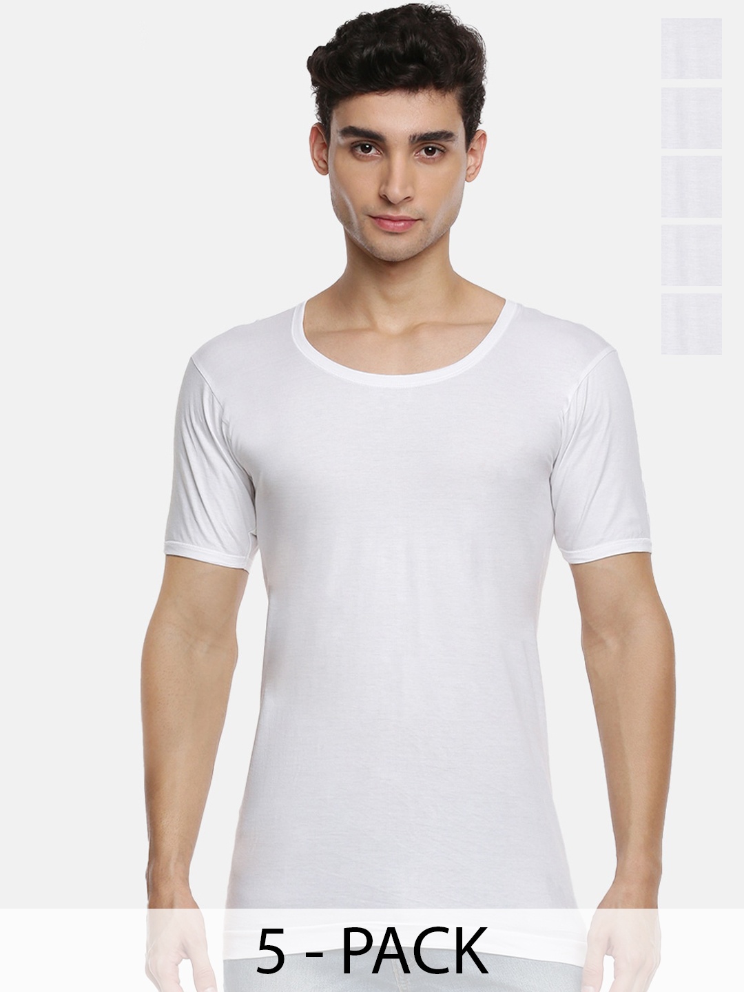 

Ramraj Pack Of 5 Pure Cotton Short Sleeves Innerwear Vest RomexRNSPlus5P, White