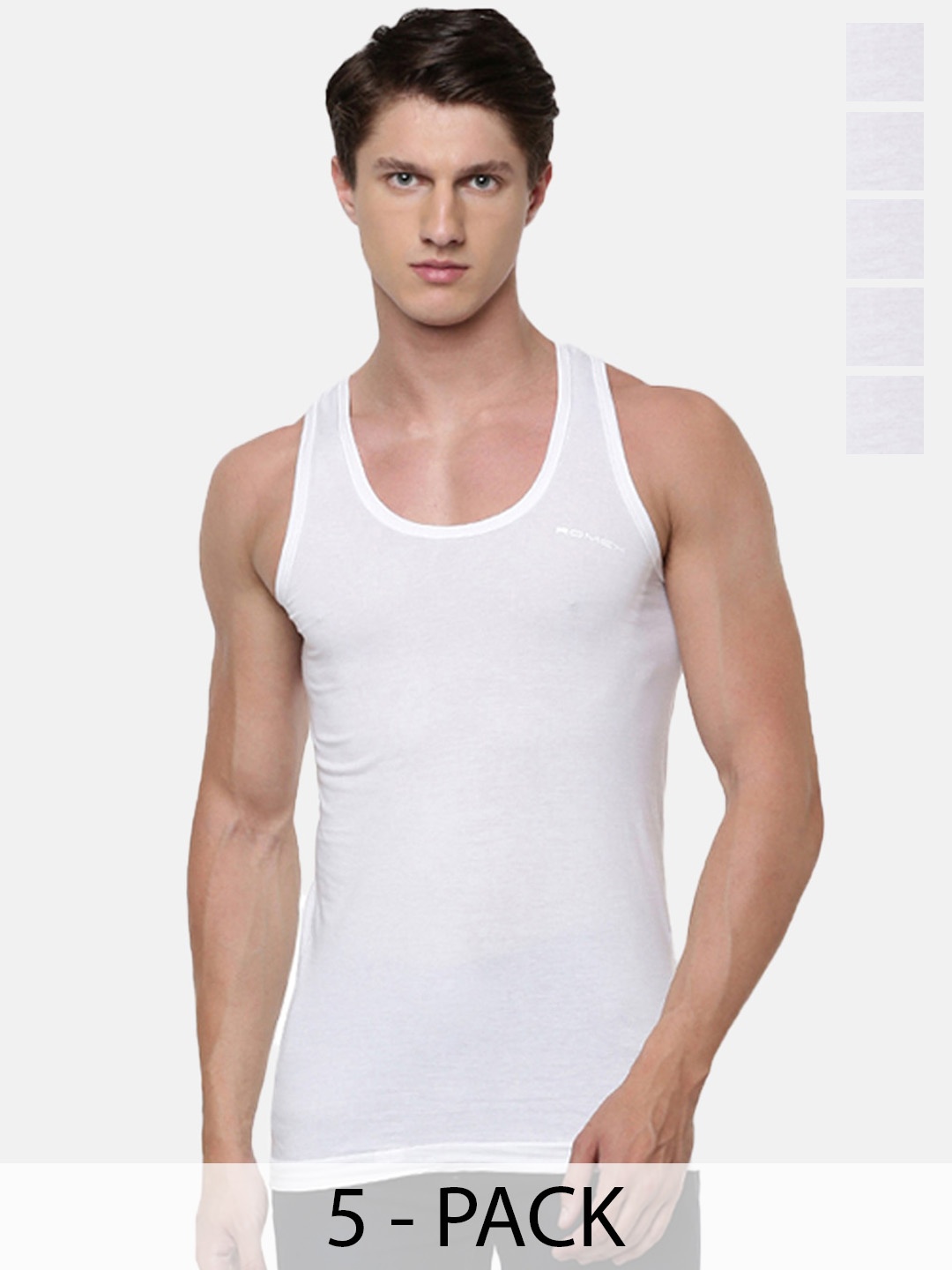 

Ramraj Pack Of 5 Pure Cotton Sleeveless Innerwear Vest RomexRNPlus5P, White