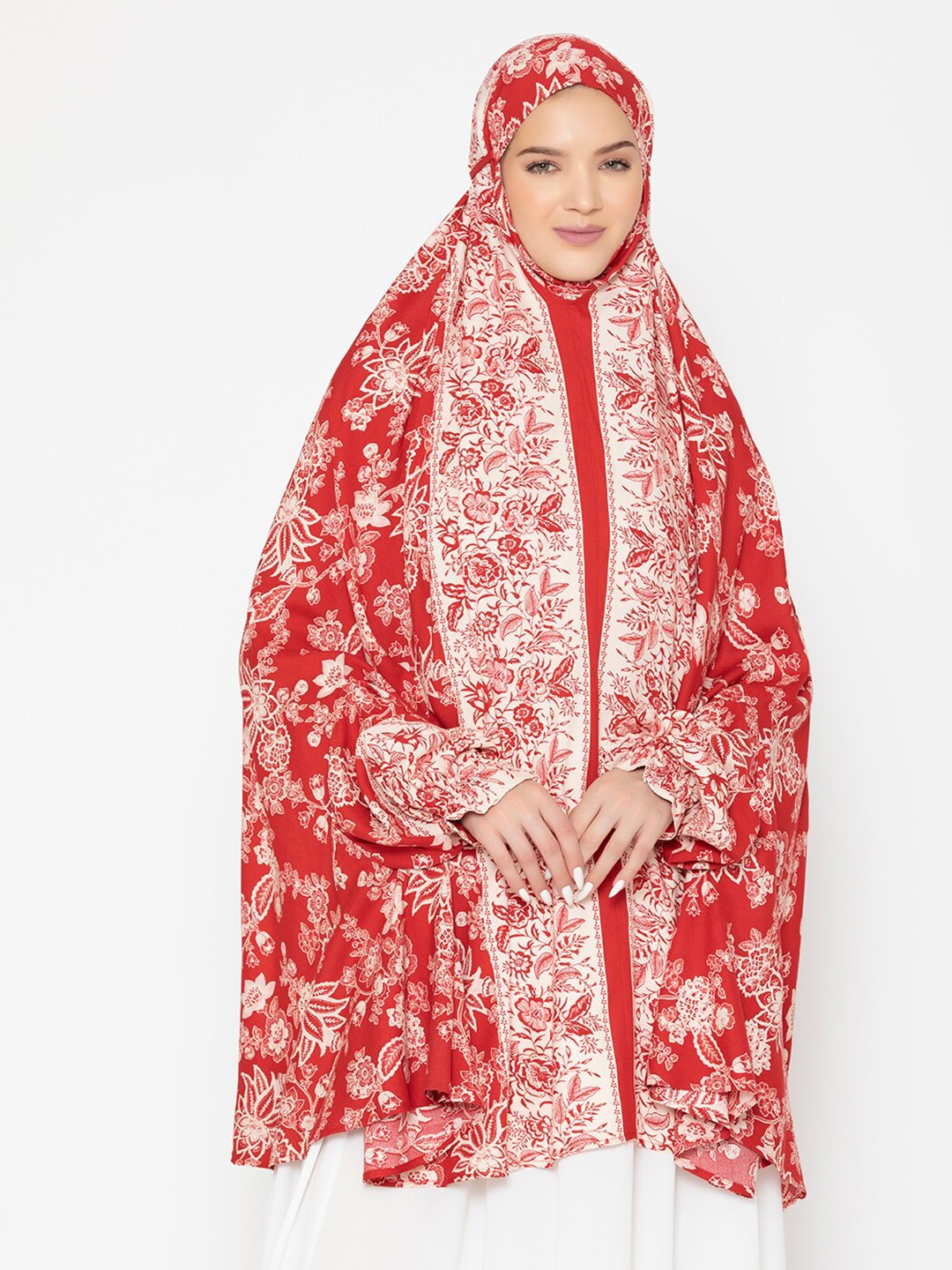 

SANASH Collections Floral Patterned Namaz Dupatta, Red