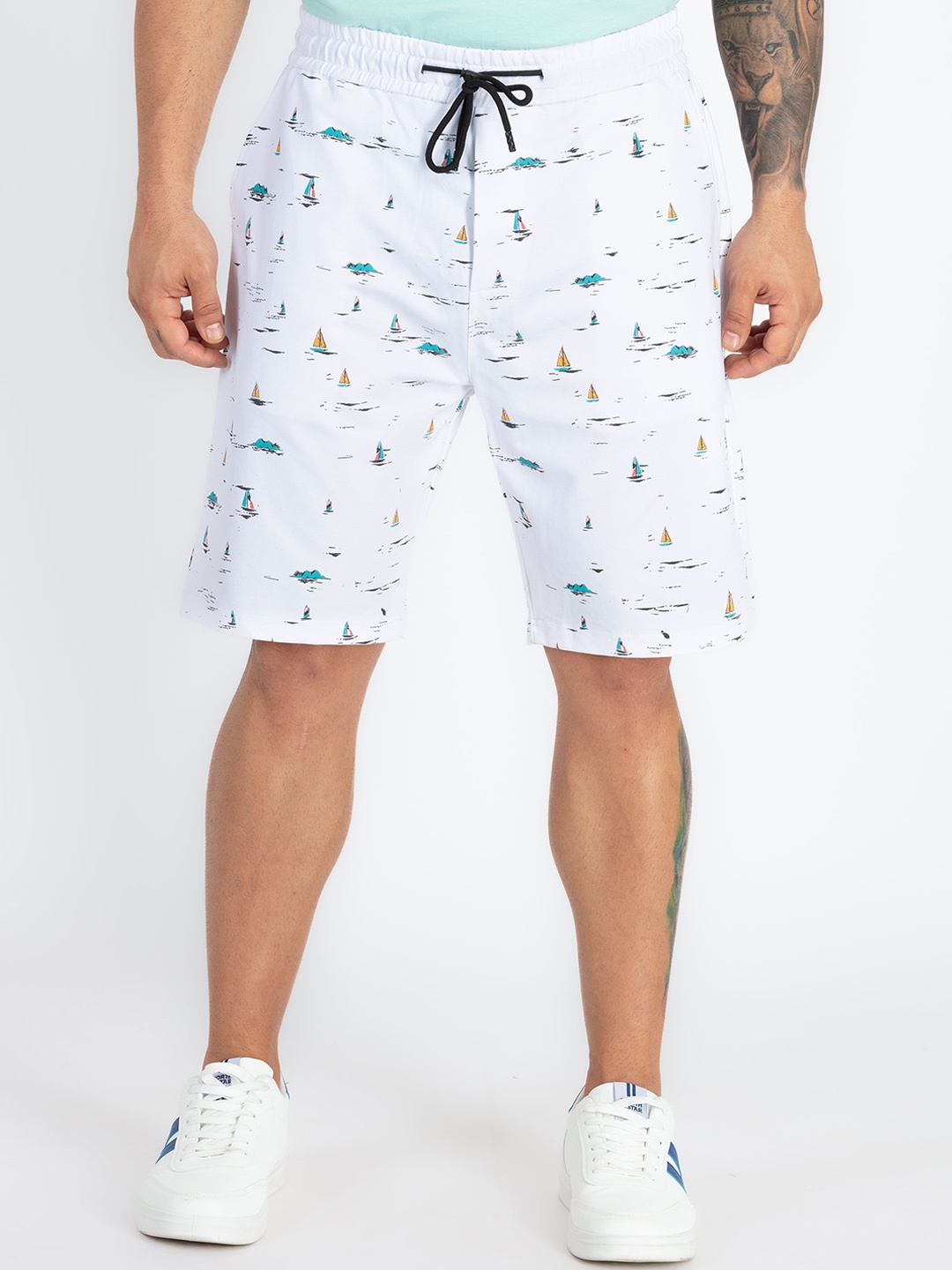 

Status Quo Men Conversational Printed Mid-Rise Shorts, White