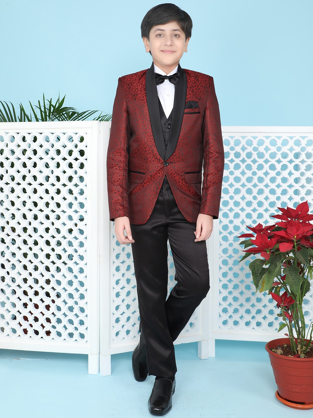 

Jeetethnics Boys Printed Single-Breasted Five-Piece Suits, Red
