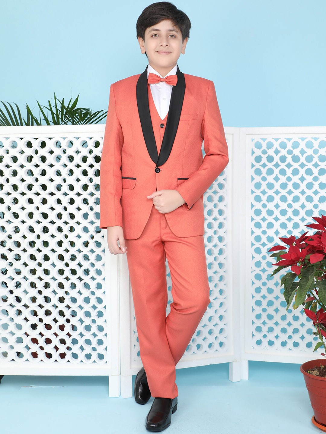

Jeetethnics Boys Single-Breasted Five-Piece Formal Suit, Orange
