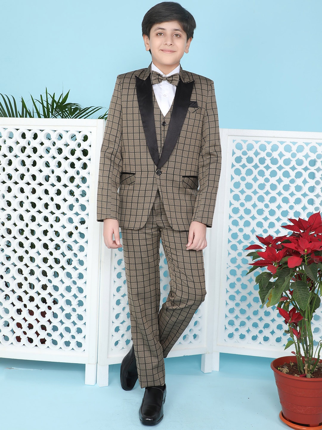 

Jeetethnics Boys Single-Breasted Five-Piece Party Suit, Grey