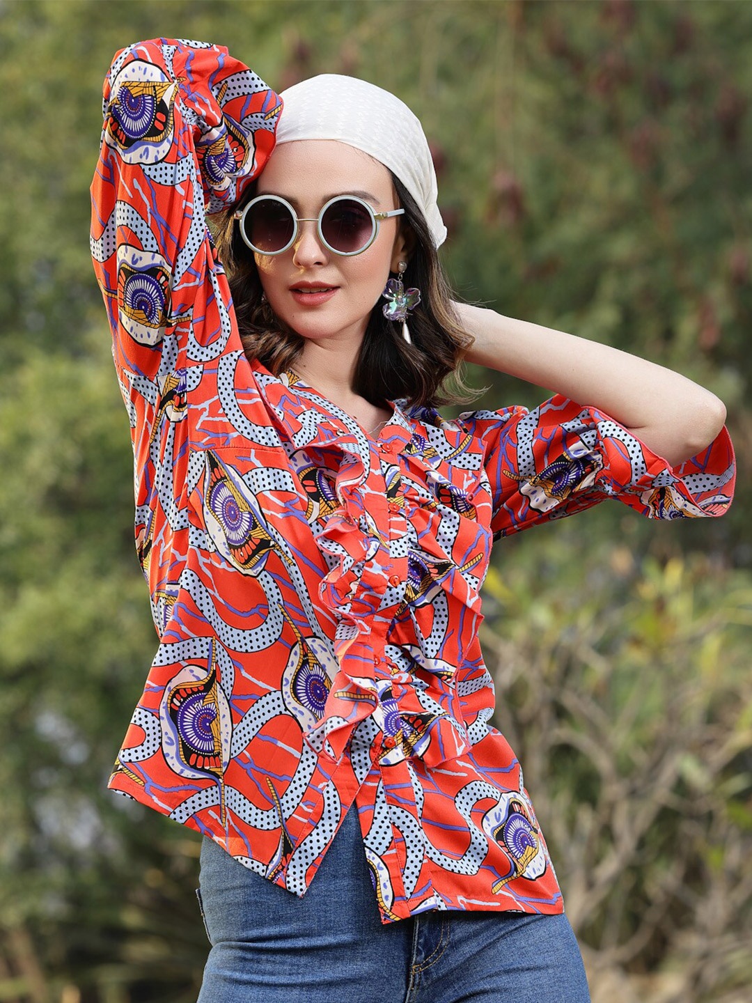 

plusS Printed Shirt Style Top, Coral