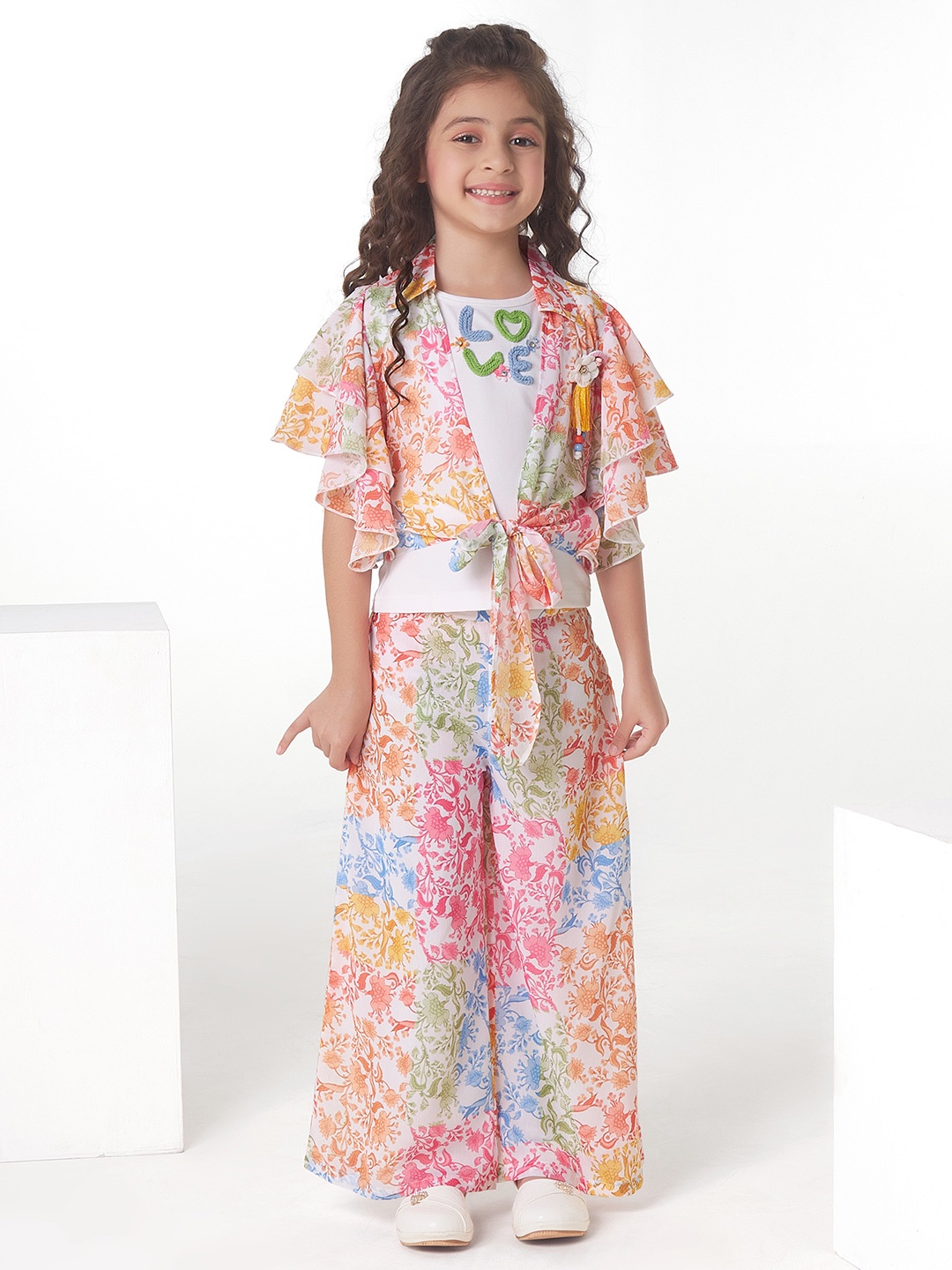

Ministitch Girls Printed T-shirt and Waistcoat with Trousers, White