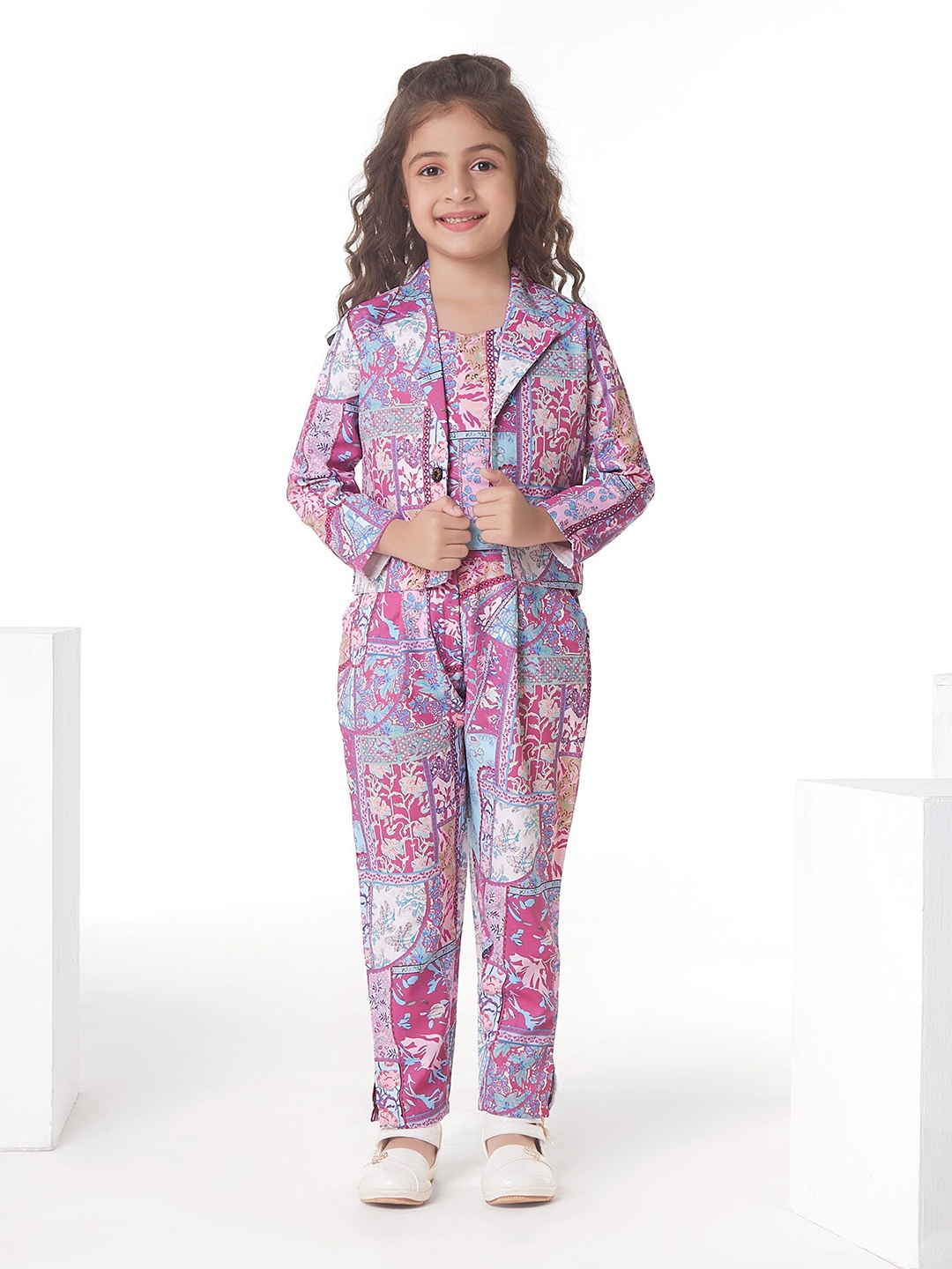 

Ministitch Girls Print Pure Cotton Round Neck Long Sleeves Clothing Set, Purple