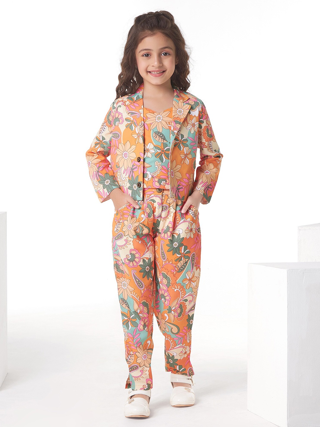 

Ministitch Girls Print Pure Cotton Round Neck Long Sleeves Clothing Set, Mustard