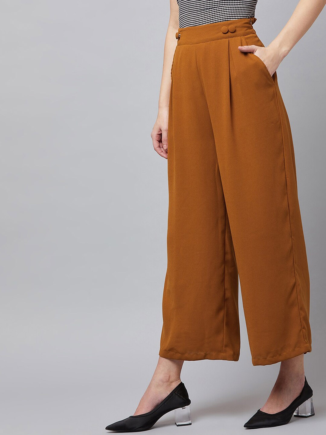 

RARE Women High-Rise Pleated Trousers, Mustard