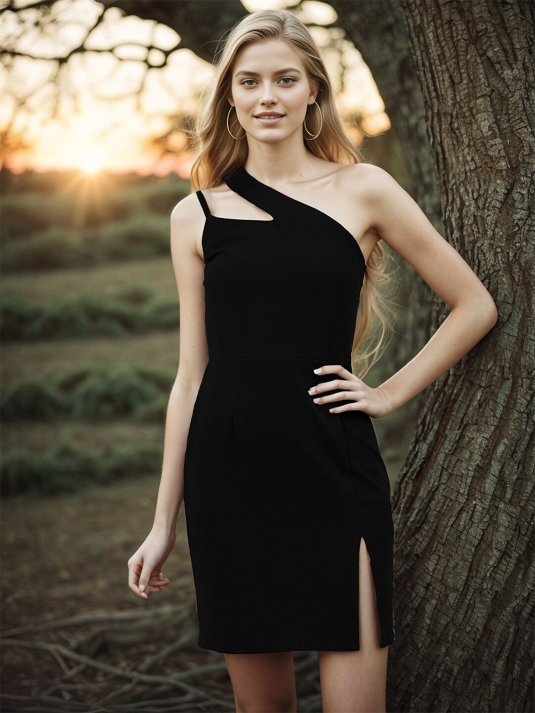 

RARE Black One Shoulder Sheath Dress