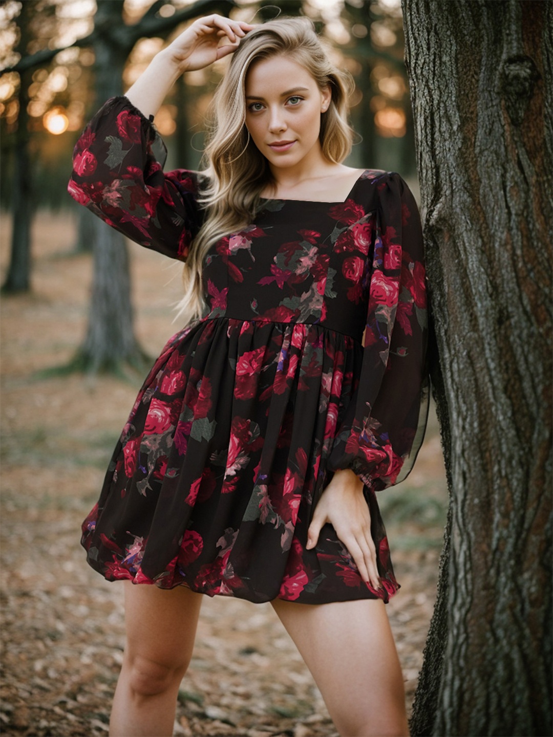 

RARE Black Floral Printed Fit & Flare Dress