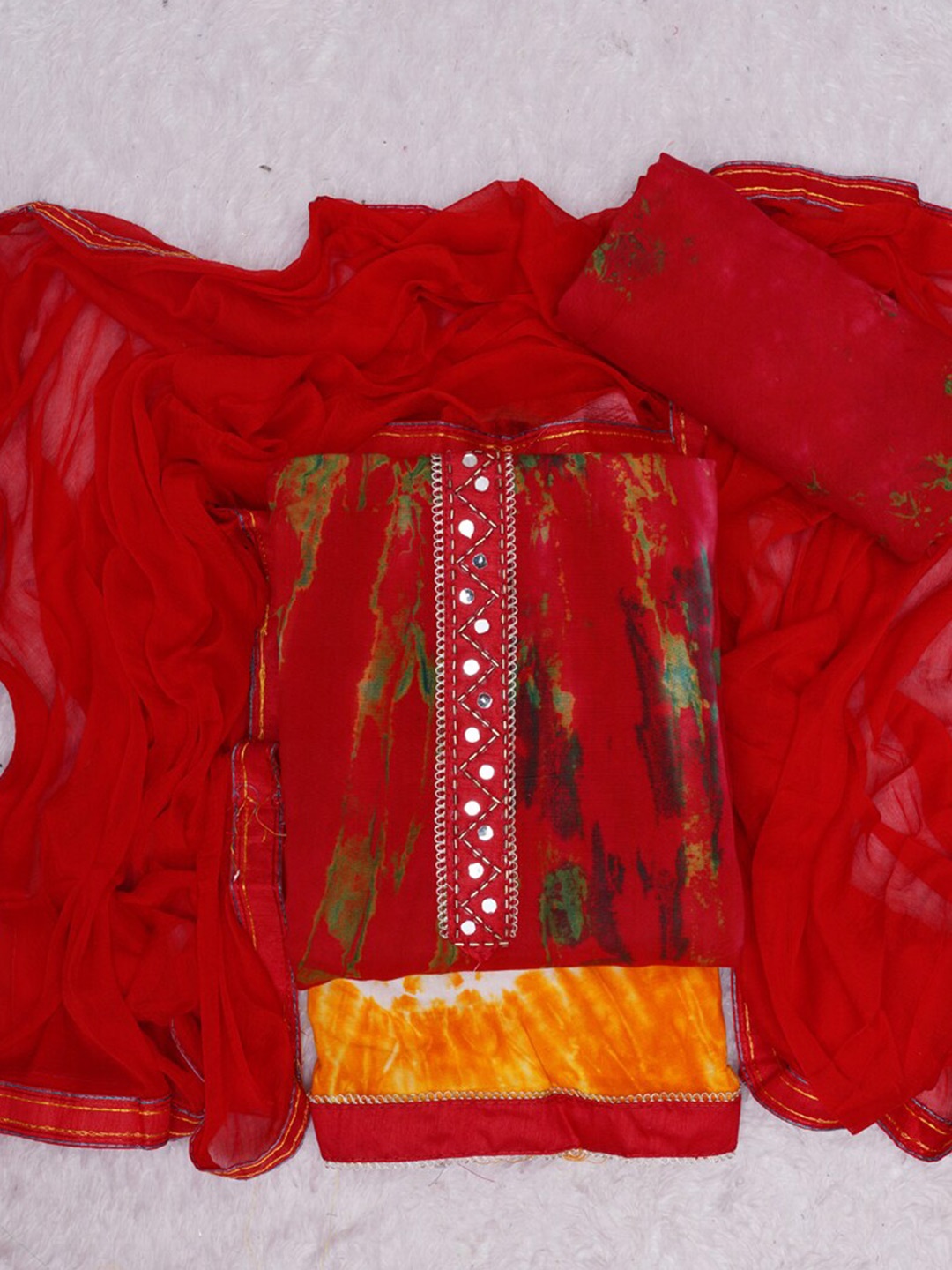 

ASISA Abstarct Printed Unstitched Dress Material, Red