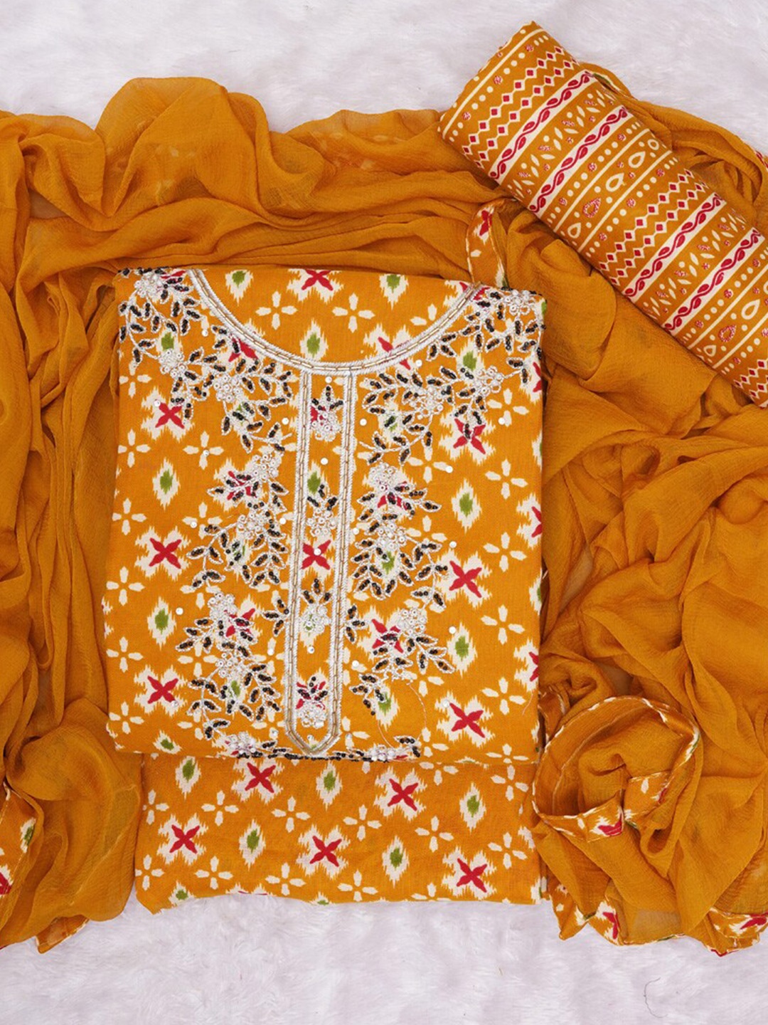 

ASISA Ethnic Motifs Printed Pure Cotton Unstitched Dress Material, Yellow