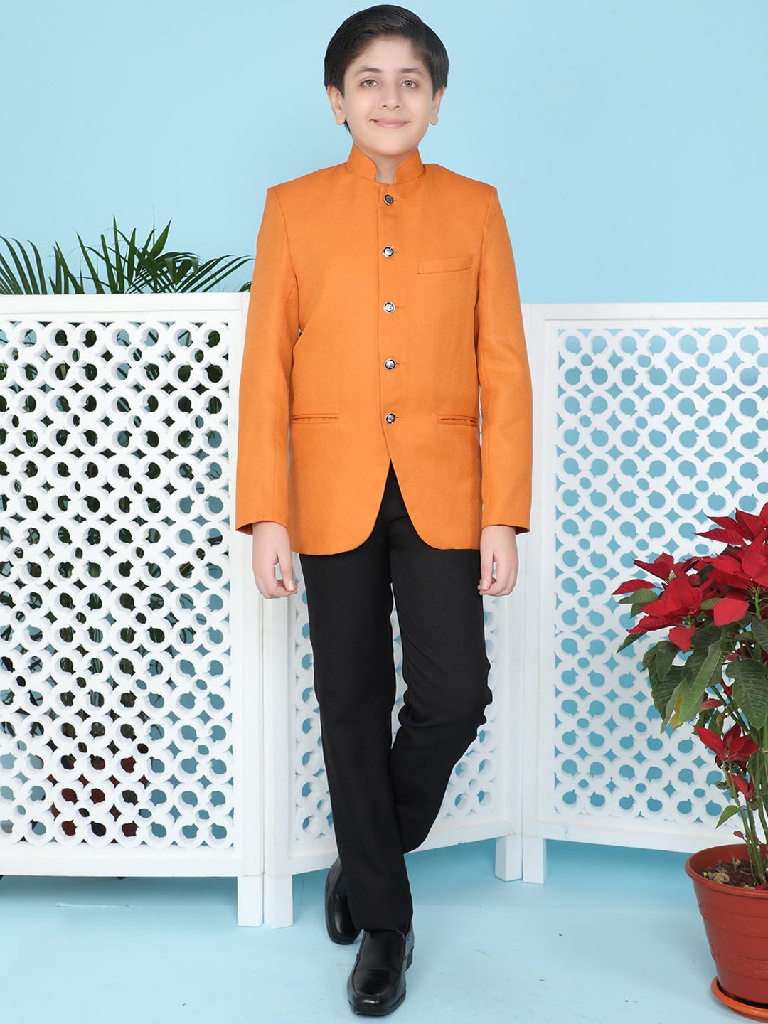 

Jeetethnics Boys Bandhgala Suits, Orange