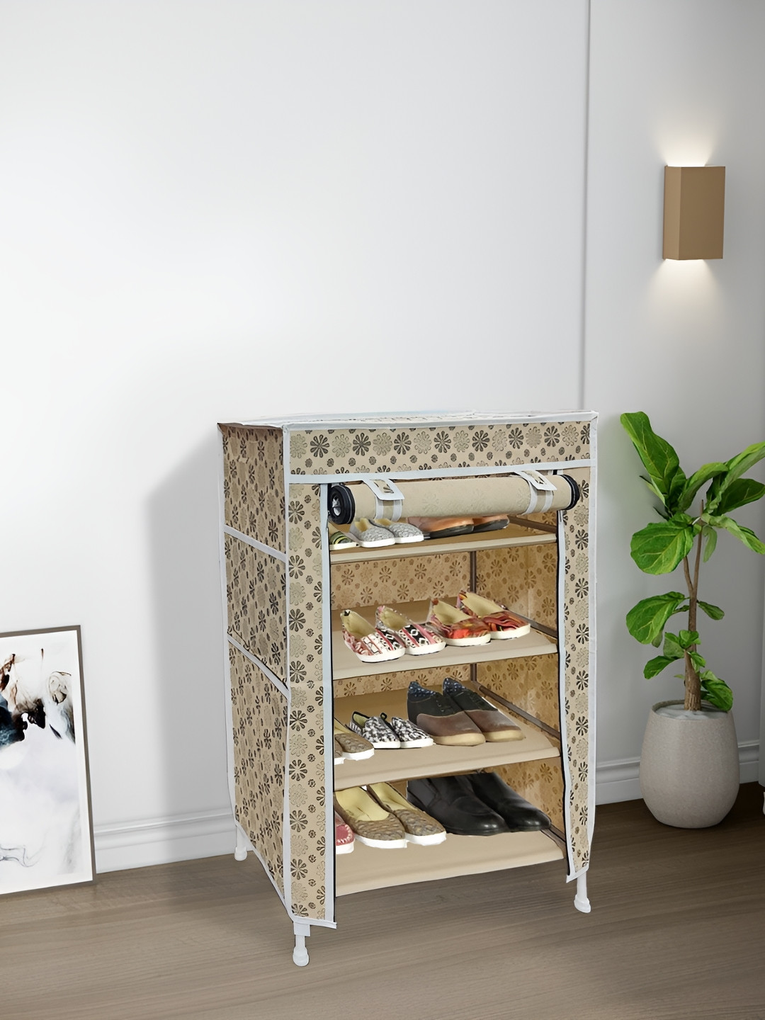 

Pamworld Beige Printed 4-Layers Shoes Rack