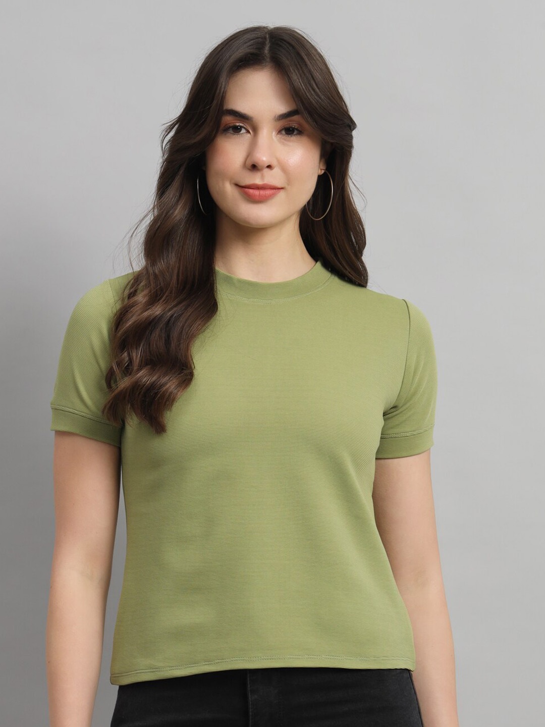 

Cation Green Round Neck Knitted Styled Back Top