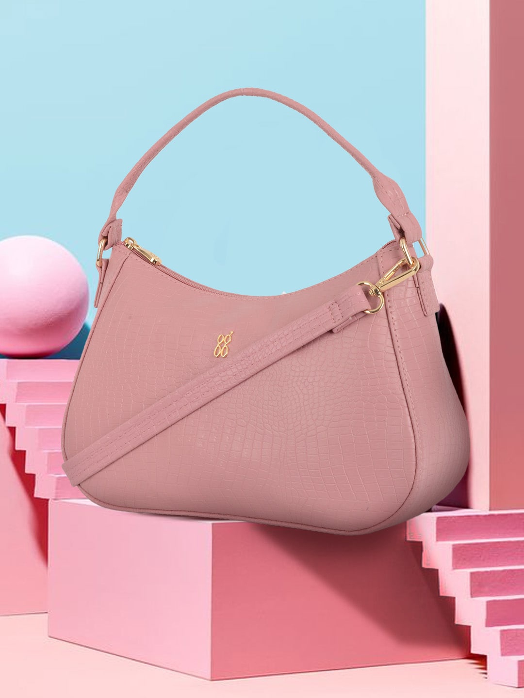 

Baggit Colourblocked PU Bucket Hobo Bag with Tasselled, Pink