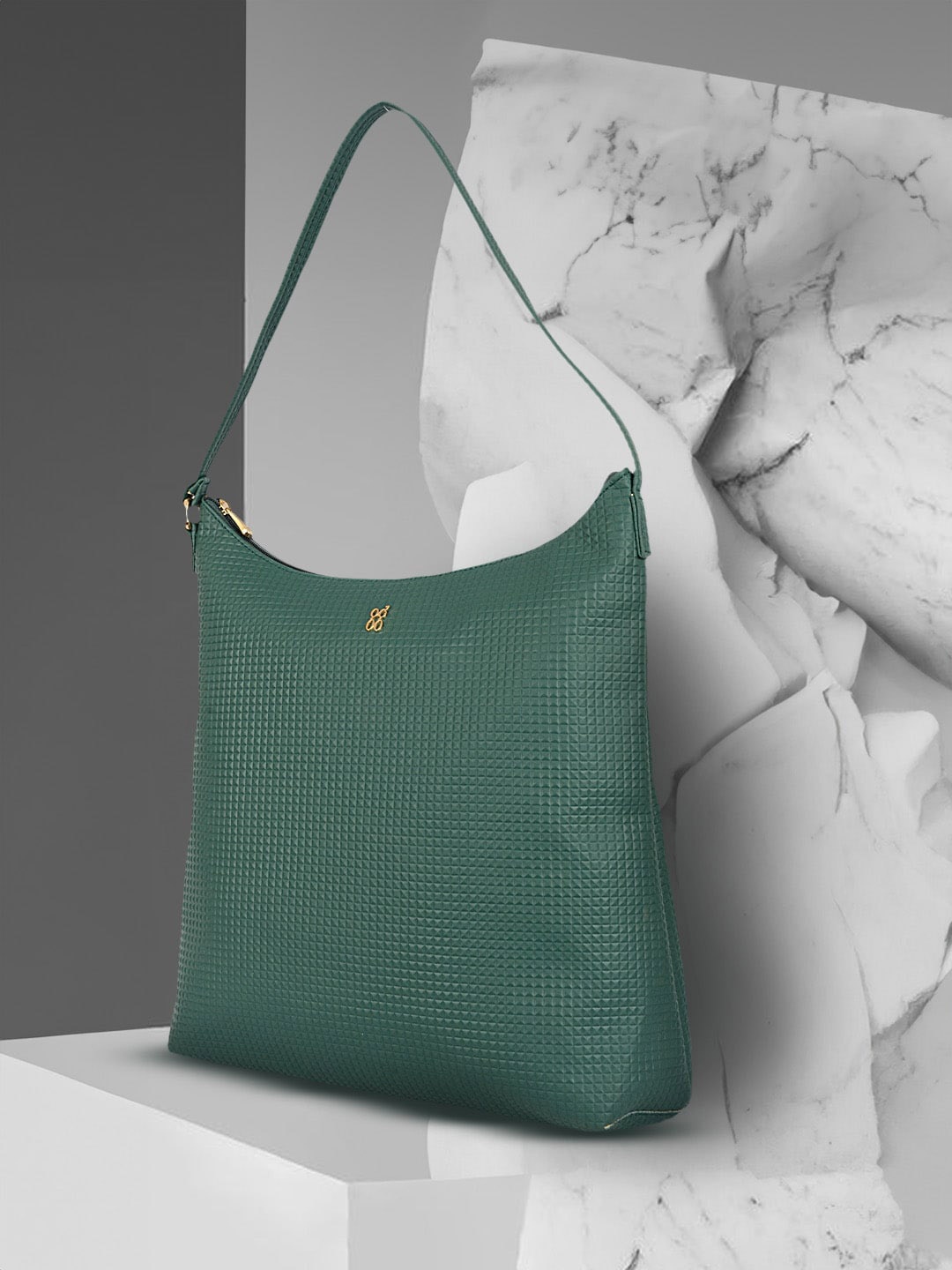 

Baggit Textured Zip Detail PU Hobo Bag, Green
