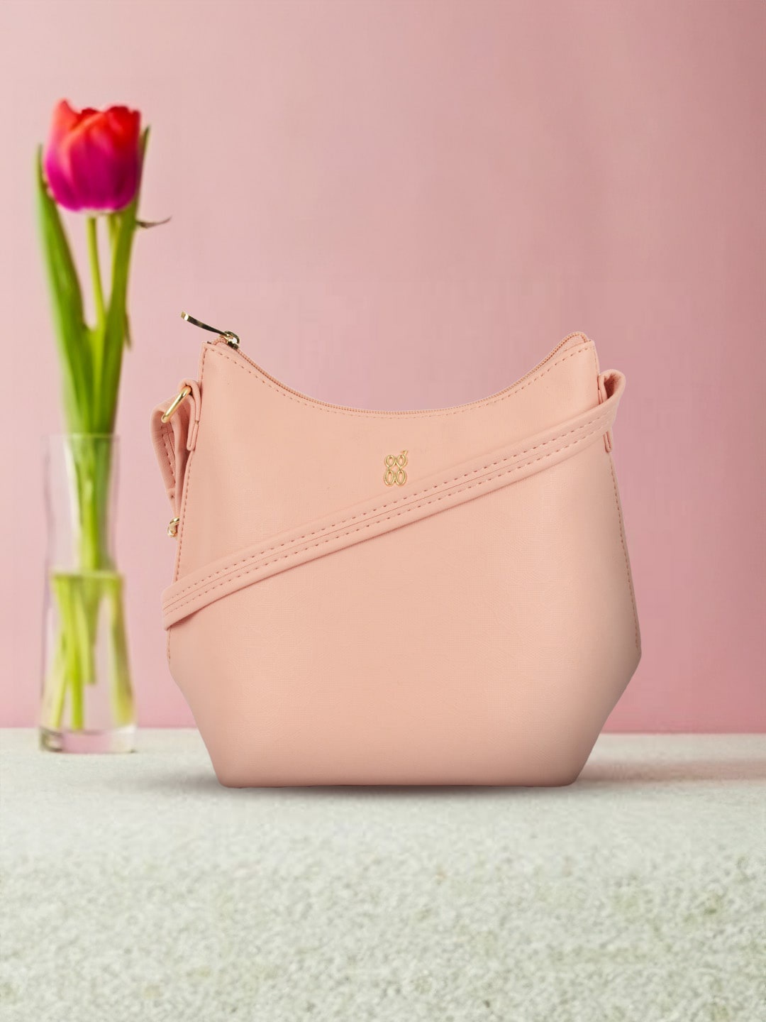 

Baggit Zip Detail PU Structured Sling Bag, Pink